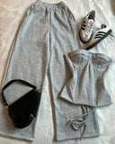 Dermearne  Y2K Light Gray Pants Suit Womens Harajuku Sexy Slim Tube Tops Goth High Waisted Sweatpants Hot Girl Autumn Winter Two Piece Sets