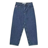DERMEARNE Y2K Pants Hip Hop Cartoon Streetwear Polar Big Boy Jeans Embroidery Retro Blue Baggy Jeans Mens Womens High Waist Wide Trouser