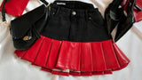 DERMEARNE Y2K Women Streetwear Heart Shape Leather Outfit Two Piece Harajuku Gothic Jacket Cropped Denim Patchwork Pleated Mini Skirt Suit