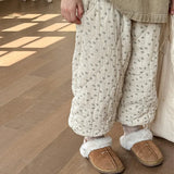 Dermearne deer jonmi 2024 New Winter Baby Girls Printed Pants Thicken Warm Cotton-padded Korean Style Children Casual Trousers