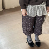 Dermearne deer jonmi 2024 New Winter Baby Girls Printed Pants Thicken Warm Cotton-padded Korean Style Children Casual Trousers