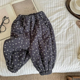 Dermearne deer jonmi 2024 New Winter Baby Girls Printed Pants Thicken Warm Cotton-padded Korean Style Children Casual Trousers