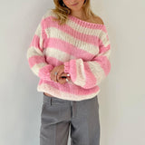DERMEARNE hirigin Women Y2k Oversized Striped Sweater Color Block Crew Neck Long Sleeve Pullover Jumpers Cute Retro Preppy Streetwear
