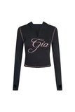 Dermearne iamgia Slim shoulder monogram print bright thread design slim hooded zipper short jacket trouser suit