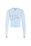Dermearne iamgia Slim shoulder monogram print bright thread design slim hooded zipper short jacket trouser suit